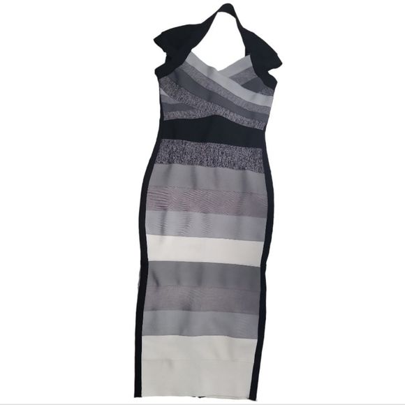 VENUS Gray Multi Gradient Ombre Bandage Color Block Midi Dress Size S - Picture 3 of 10
